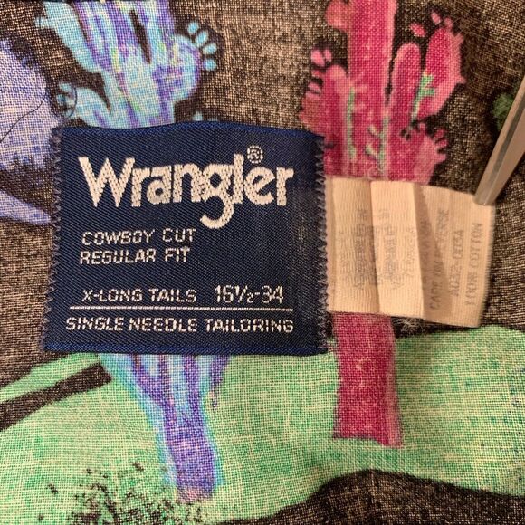 Wrangler Mens‎ Cactus All Over Print Cowboy Cut Regular Fit USA Large 16.5-34 - Picture 3 of 5